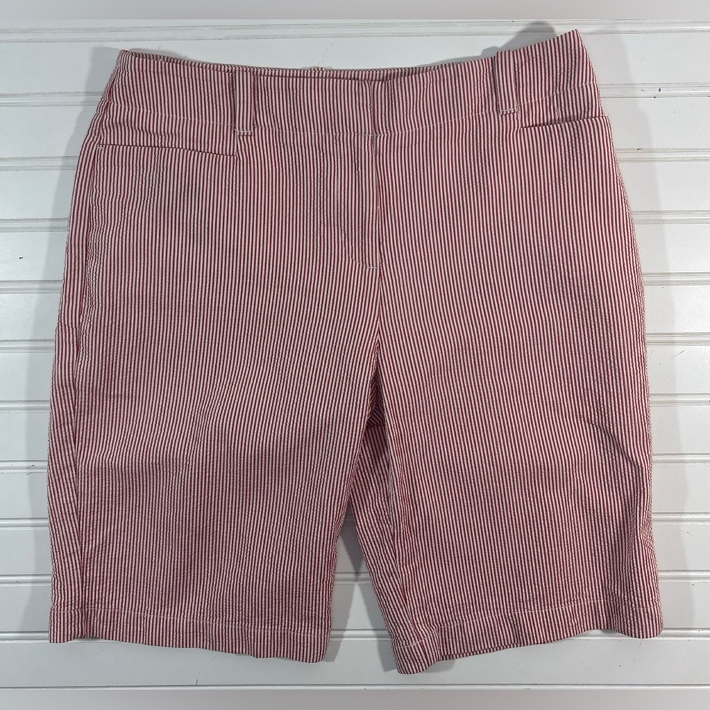 Talbots Perfect Short Seersucker City Bermuda Red White Size Nautical Coastal